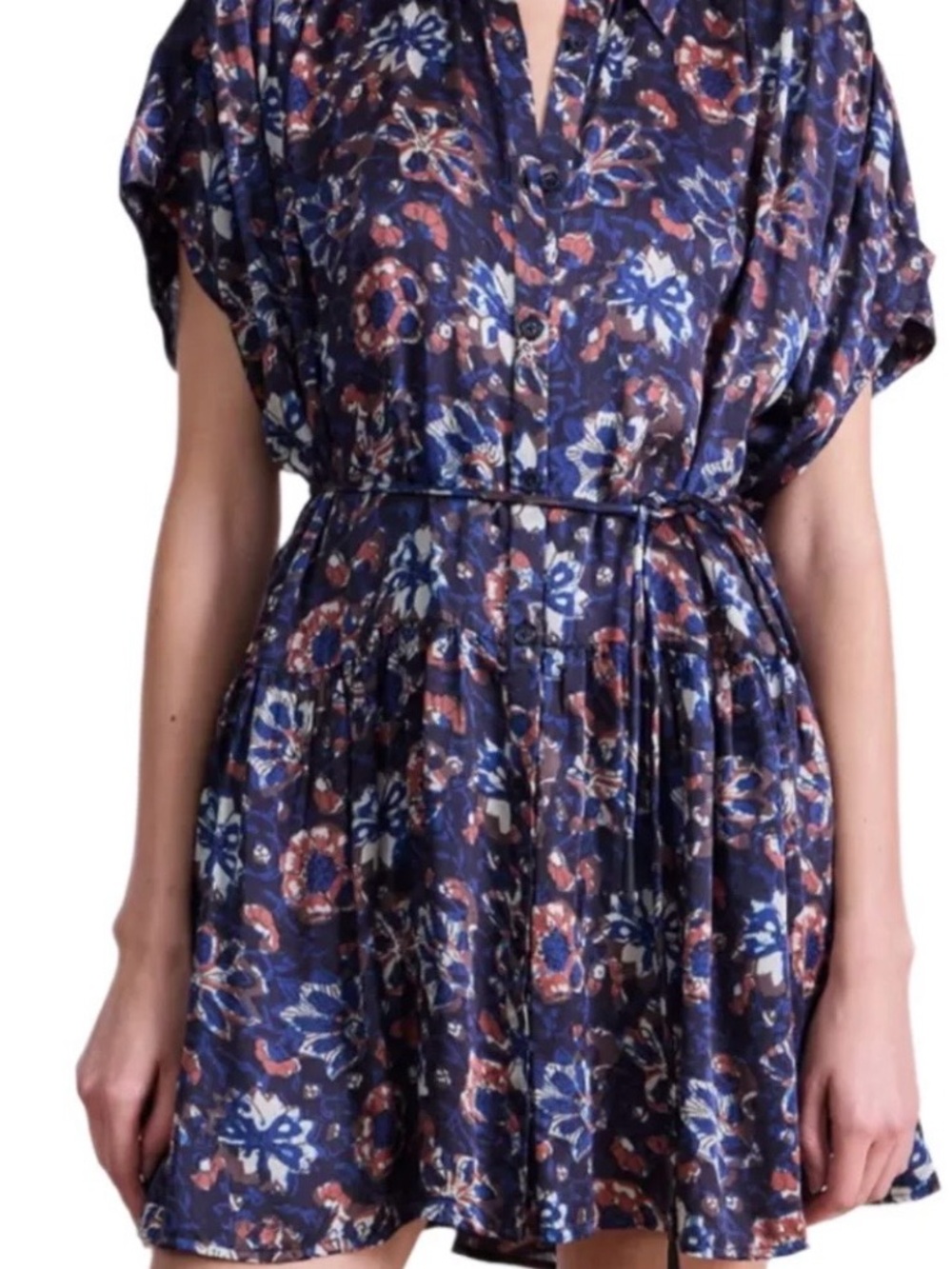 NEW- Apiece Apart Agnezca  Floral Short Sleeve Belted mini Dress